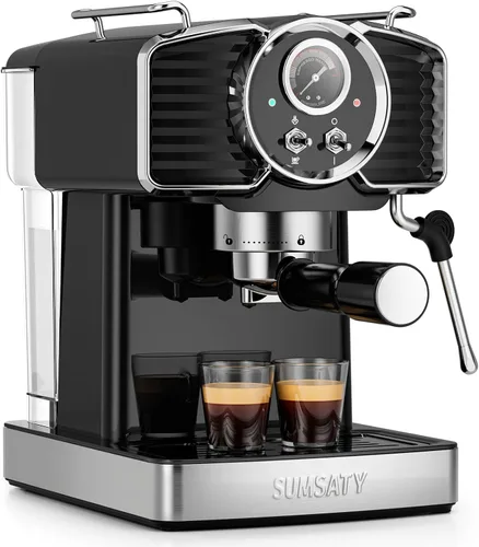 SUMSATY Cafetera Espresso de 20 Bares, Cafetera Profesional con Espumador de Leche y Vástago Vaporizador, Cafetera de Espresso Negra, Máquina para