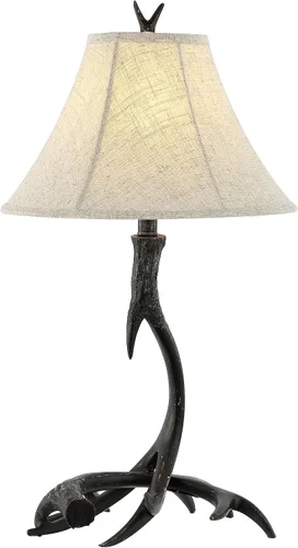 Miniatura 8 de JONATHAN Y Lámpara de mesa de resina rústica beige de 27.5 pulgadas para sala de estar, dormitorio, pantalla de lino gris claro, lámpara de mesita