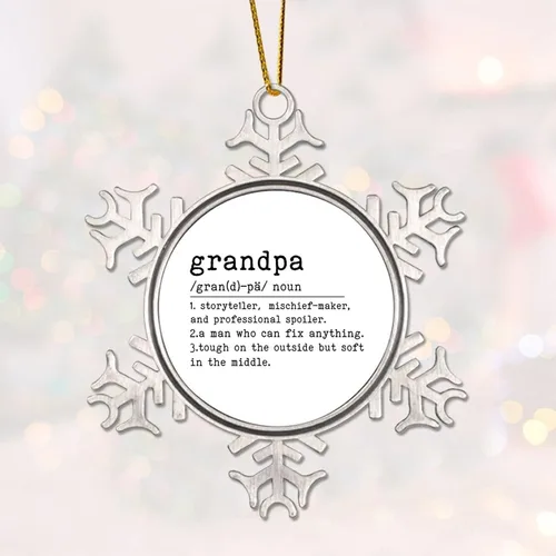 Miniatura 3 de Feliz Navidad Copo de nieve de metal Adornos de Navidad Definición de abuelo Diccionario Palabra Significado Cita Adornos Decoraciones de invierno