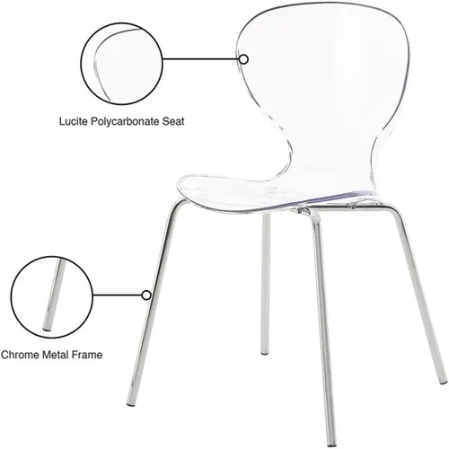 Miniatura 8 de Meridian Furniture Clarion Collection Modern - Silla de comedor apilable de policarbonato Lucite contemporánea con patas de metal resistentes, juego