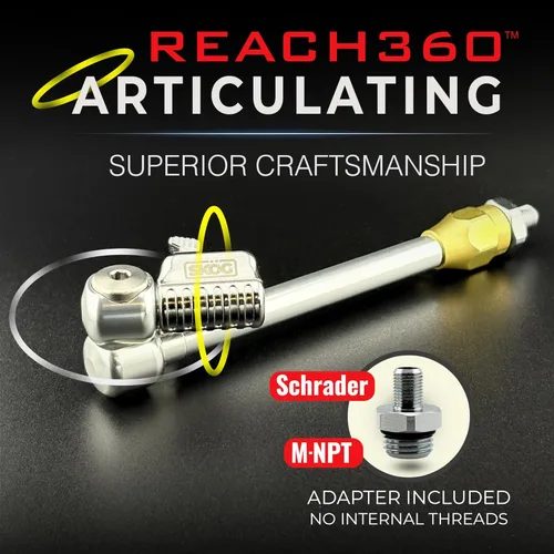 Miniatura 3 de SKÖG Chuck Mates Reach360 Extensión articulada de 7 pulgadas para infladores de neumáticos Adaptador F-NPT y Schrader de 1/4" Camiones