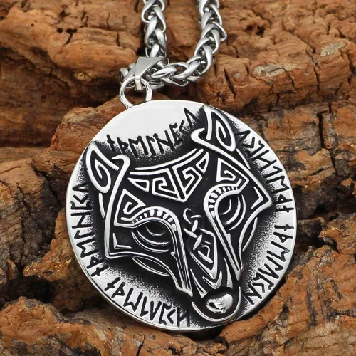 Miniatura 2 de GuoShuang Noridc - Collar vikingo de acero inoxidable para hombre, con bolsa de regalo de Valknut