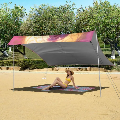 Miniatura 6 de Pink and Gold Artist Foldable Beach Tent UPF50+ Protection Waterproof Sun Shade with Sand Shovel for Family Trips, Picnics & Camping