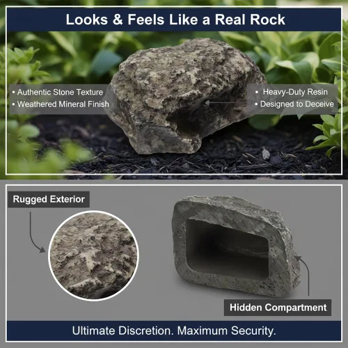 Miniatura 5 de Paquete de 2 unidades para ocultar una llave fuera de roca falsa, caja oculta llaves al aire libre, diseño de piedra realista, adorno de jardín