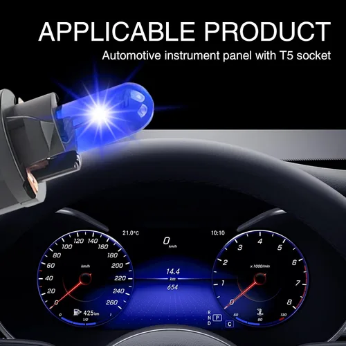 Miniatura 3 de 10 PCS Luces Halógenas T5 para Instrumentos de Automóvil, 12V 1.2W Luz Indicadora de Aire Acondicionado de Filamento Único Luz de Freno, Instalación
