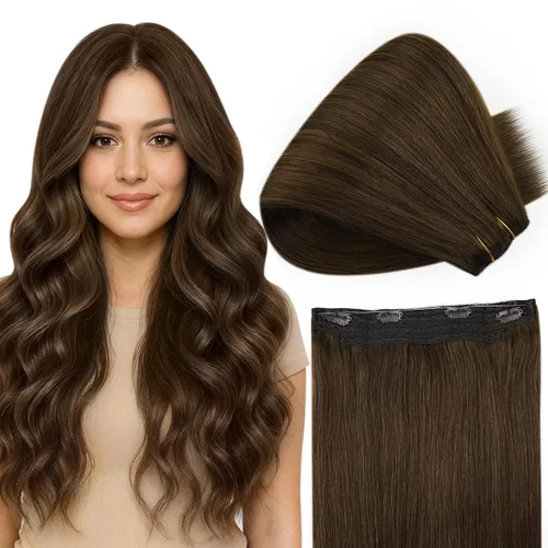 Miniatura 14 de Fshine - Extensiones de cabello humano con clip, de 16 pulgadas, con clip, color marrón chocolate, mezcla de rubio caramelo, extensiones de cabello
