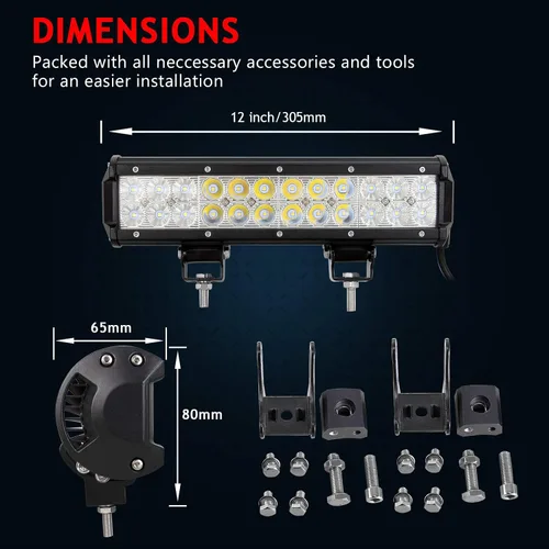 Miniatura 2 de Willpower - Barra de luz LED de trabajo de 12 pulgadas 72 W para camión, automóvil, ATV, todoterreno, 4x4, Jeep Truck luz de conducción