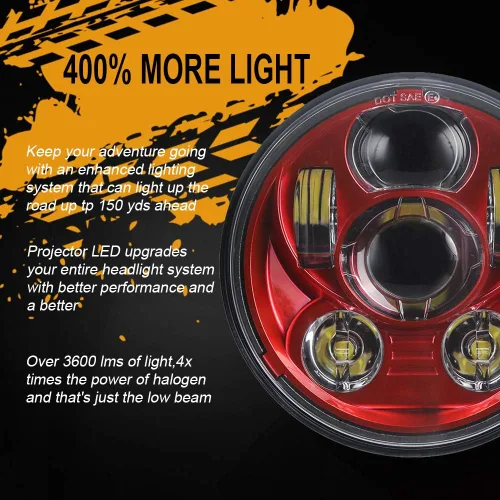 Miniatura 2 de 5-3/4 5.75 "LED motocicleta para hierro 883 Dyna Sportster Low Rider Triple Wide Glide proyector lámpara de conducción 1 unids (rojo)