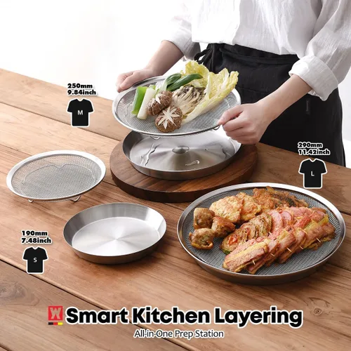 Miniatura 8 de WAGENSTEIGER Juego de bandejas de malla de acero inoxidable con bandeja de goteo, cesta y bandeja para freidora de aire, colador de cocina, colador