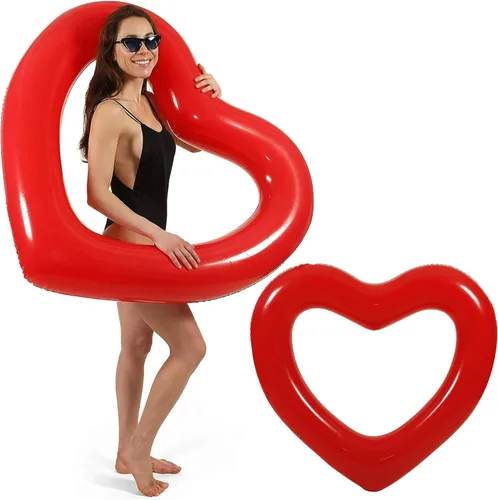 Miniatura 21 de LOTELI - Flotadores de piscina con forma de corazón originales para adultos, más gruesos y fuertes, flotadores inflables grandes para fiestas, Blanco
