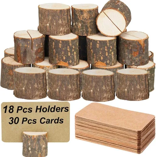 Miniatura 9 de Toncoo Tarjeteros de madera para colocar en madera, 30 soportes rústicos de alta calidad para números de mesa y 30 tarjetas de mesa de papel