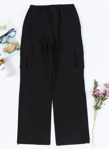 Miniatura 8 de Pantalones cargo con bolsillos, pantalones de paracaídas para mujer, pantalones holgados Y2K con cordón de moda