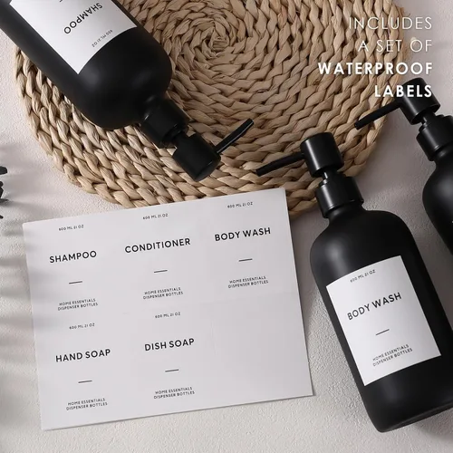 Miniatura 5 de HOMCDALY Dispensador de champú y acondicionador, paquete de 3 botellas recargables de champú y acondicionador de 21 onzas, dispensador de bomba