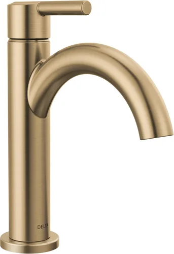Delta Nicoli - Grifo de baño de oro cepillado de 1 agujero, llave de fregadero de baño de un solo agujero para tocador, conjunto de desagüe