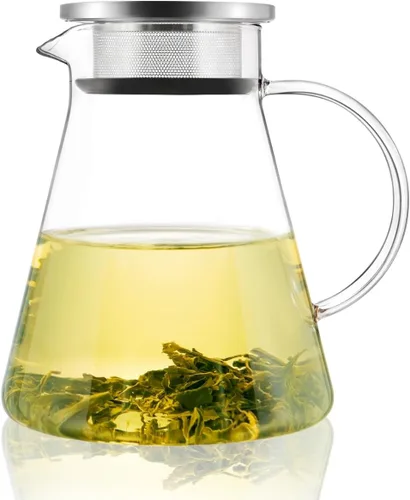 Miniatura 10 de CNGLASS Tetera de vidrio de 30.5 oz/900 ml segura para estufa, tetera de un toque transparente, tetera para té floreciente y de hojas sueltas
