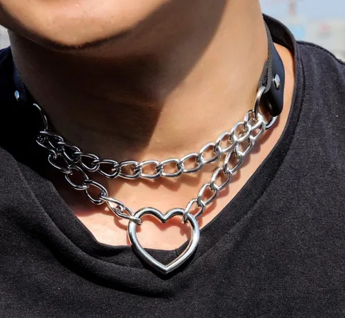 Miniatura 7 de Eigso Gargantilla gótica con cadena de corazón para mujer, gargantilla de cuero punk, collares Emo Grunge, collar para fiesta de los años 80