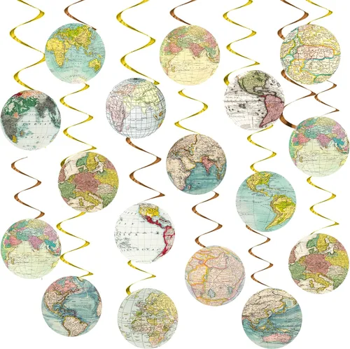 Globo Vintage Mapa del Mundo Espirales Colgantes Remolinos Colgantes de Fiesta de Viaje Decoración Colgante de Globo de Tierra Serpentinas de Techo