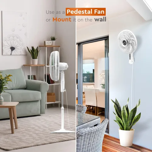 Miniatura 3 de Comfort Zone Ventilador oscilante inteligente WiFi de 18 pulgadas, ventilador de pared de 3 velocidades con control de voz, temporizador de función