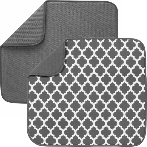 S&T INC. Tapete de microfibra para secado de platos, reversible y absorbente para cocina, de 16 x 18 pulgadas, paquete de 2 unidades
