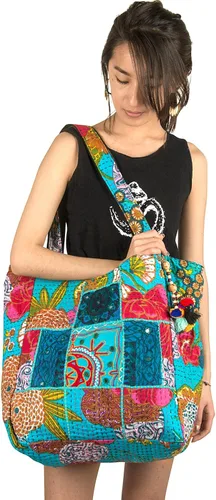 Miniatura 4 de TribeAzure Bolso de hombro de lona azul grande grande grande grande bolso de mano único Tote Colcha Vintage Beach Viajes Verano