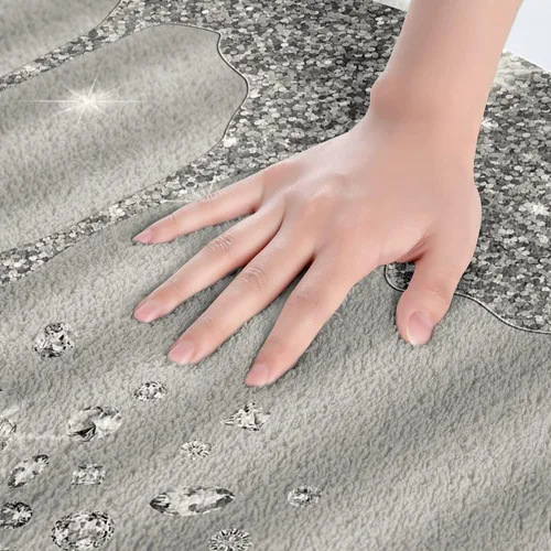 Miniatura 3 de Feelyou Tapete de baño antideslizante con estampado plateado con purpurina (sin purpurina), color gris, lanudo y absorbente, para piso de diamante