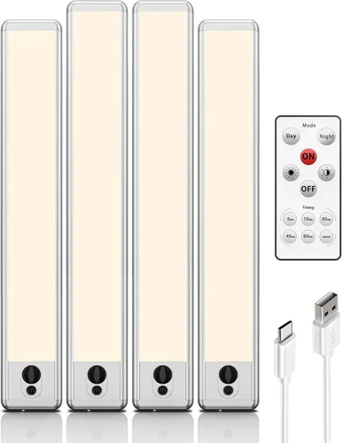 Miniatura 10 de EZVALO Luces para debajo del gabinete, luz con sensor de movimiento de 14.5 pulgadas, regulable para interiores, súper brillante, 4000 mAh, luces