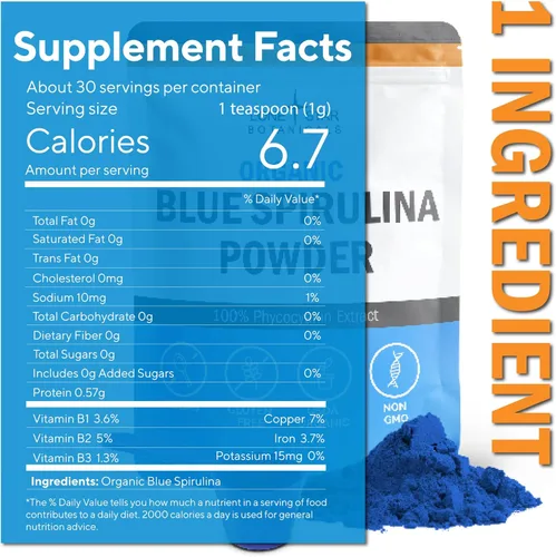 Miniatura 2 de Polvo de espirulina azul orgánico, 100% puro superalimento de algas azul-verdes, colorante alimentario natural para batidos y bebidas proteicas, sin