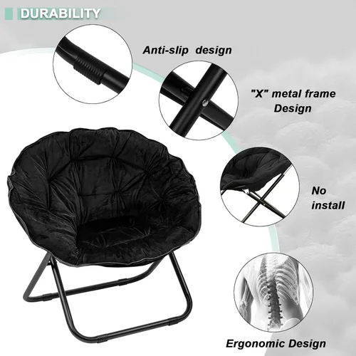 Miniatura 4 de Silla plegable, silla platillo con marco de metal, cómodas sillas de luna para dormitorio, sala de estar, apartamentos, camping, descanso, jardín