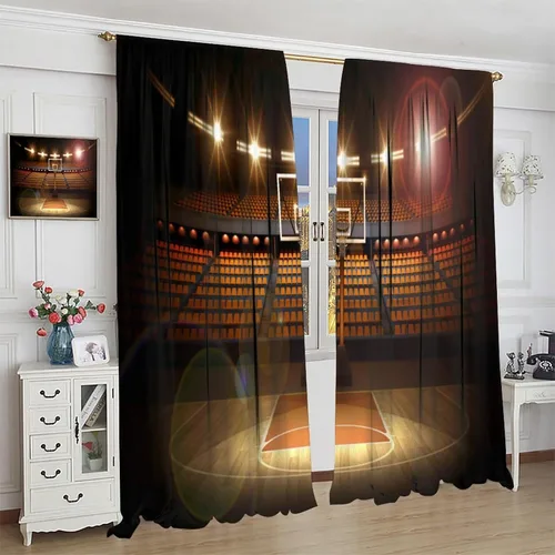 Miniatura 5 de Cortinas opacas de baloncesto, para niños, deportes, baloncesto, estadio, campo, niños, adolescentes, hombres, arte impreso, ventanas, tratamientos