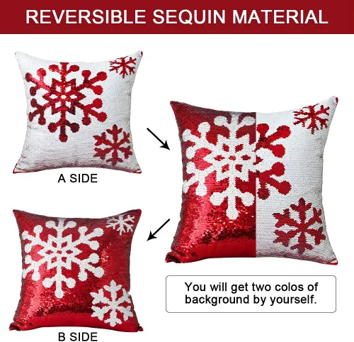 Miniatura 3 de OTOSTAR Juego de 2 fundas de almohada de lentejuelas navideñas de 18 x 18 pulgadas, diseño de copo de nieve de invierno, decoración de lentejuelas