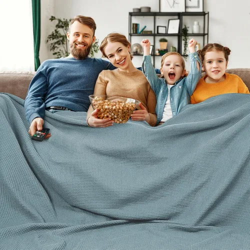 Miniatura 67 de PHF - Manta de punto gofre 100% de algodón tamaño king para cama, cobija ligera transpirable a prueba de engancho, ideal para acolchado en climas