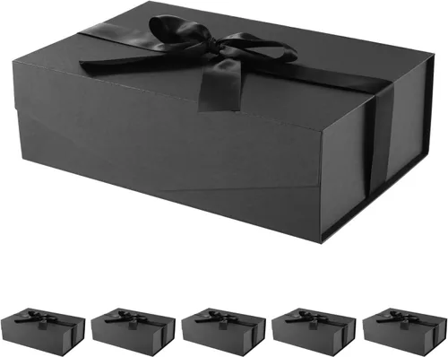 Miniatura 10 de JINMING 6 cajas de regalo con cinta de 9 x 6.5 x 3.8 pulgadas, cajas negras para regalos, cajas de propuesta de padrinos de boda para el día
