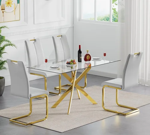 Miniatura 30 de Juego de mesa de comedor redonda de 3 piezas para 2, mesa de cocina moderna de vidrio plateado y sillas para 2 con sillas tapizadas, juego de mesa