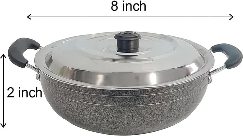 Miniatura 6 de DBY Kadai antiadherente con tapa de acero inoxidable de 2 litros de sartén profunda antiadherente Kadhai indio para curry, freír y salsa de gas