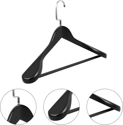 Miniatura 3 de Hemoton Percha de madera maciza con hombros anchos y gruesos, antideslizante, para almacenamiento de ropa, hogar, dormitorio, armario, organizador