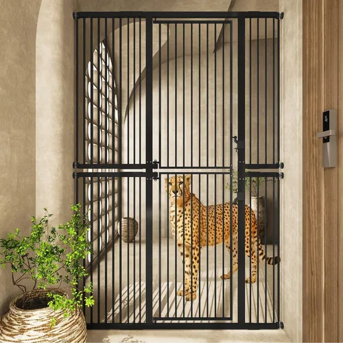 Miniatura 8 de Puerta extra alta para gatos de 55.11 pulgadas de ancho de 29.5-40.6 pulgadas de ancho para puerta de mascotas con puertas para gatos, kit de Blanco