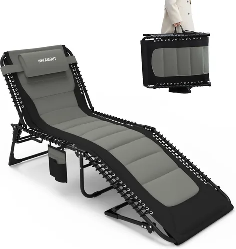 Miniatura 17 de Sillón plegable para exteriores acolchado para adultos de 264 libras, tumbona de patio para exteriores, silla de playa reclinable ajustable de 5