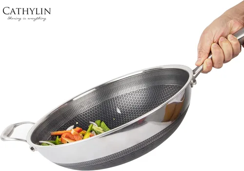Miniatura 8 de Wok de acero inoxidable 316L de 13 pulgadas con tapa, sartén antiadherente con mango que se mantiene fresco, libre de PFOA, adecuado para cocinas