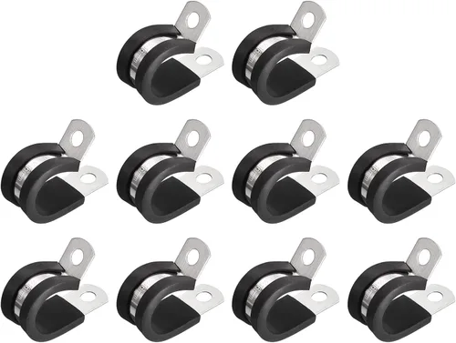 Miniatura 27 de uxcell Abrazadera de cable de 1/2 pulgada (0.472 in) de acero inoxidable 304 Abrazadera aislada acolchada de goma de acero inoxidable en forma de R