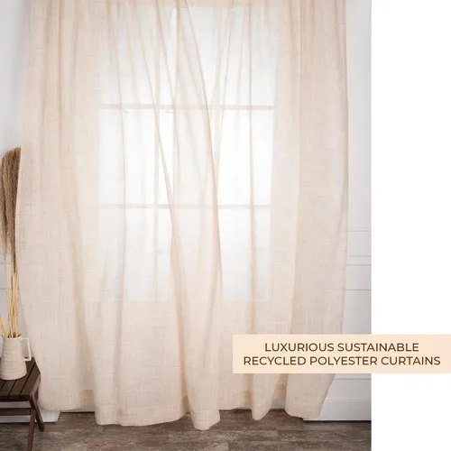 Miniatura 3 de D'Moksha Homes Cortinas de lino sintético beige y crema de 63 pulgadas de largo, 52 x 63 pulgadas, 2 paneles de cortinas transparentes con bolsillo