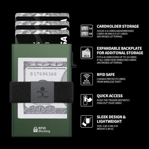 Miniatura 105 de Cartera delgada de aluminio para hombre, placa trasera expandible duradera, bloqueo RFID, billetera desplegable de metal minimalista, con capacidad