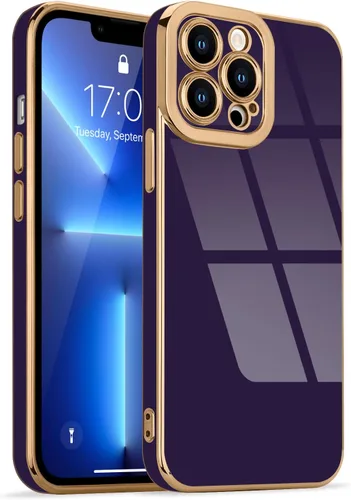 Miniatura 119 de Lafunda Diseñada para iPhone 13 Pro, fundas lujosas con chapado lindo para mujeres y niñas, elegante borde dorado, a prueba de golpes, TPU con funda