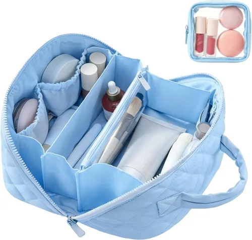 Miniatura 13 de Bolsa de maquillaje de viaje, bolsa de maquillaje acolchada para mujer, organizador de cosméticos impermeable, organizador de maquillaje, bolsa
