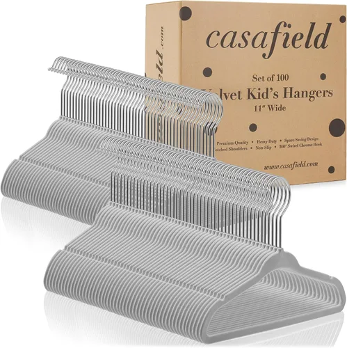 Miniatura 4 de Casafield 100 perchas de terciopelo para bebé, tamaño de 11 pulgadas para ropa de bebés y niños pequeños, color gris