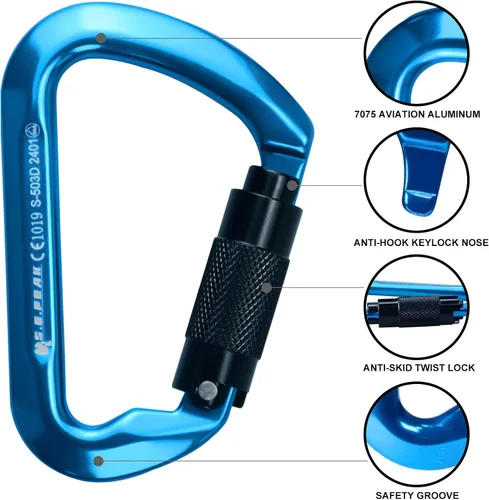 Miniatura 5 de SEPEAK UIAA - Mosquetones de escalada de 30 kN con cierre de rosca, mosquetones profesionales de servicio pesado para escalada, montañismo, rappel