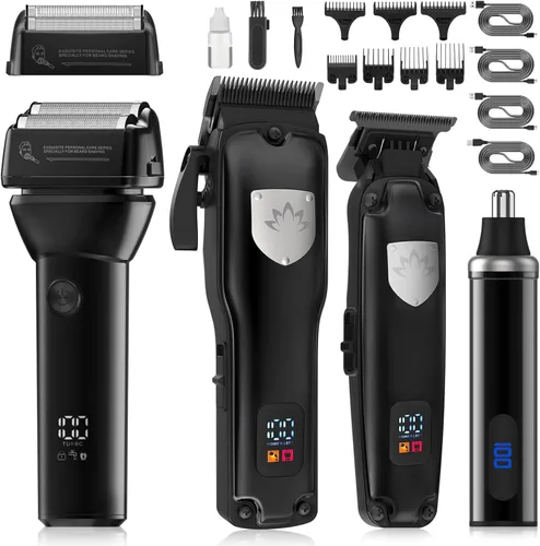 Dumite Kit de recorte de pelo 4 en 1 para hombres, recortador profesional de hoja en T, afeitadora eléctrica de lámina, recortador de pelo nasal,