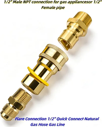 Miniatura 3 de Kit de conexión rápida de gas de 1/2 pulgada, adaptador de conexión rápida/desconexión de gas natural y propano de latón macizo para parrilla