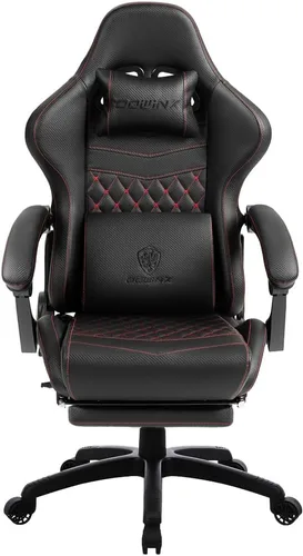 Dowinx Silla de juegos grande y alta, silla de juego ergonómica para adultos con reposapiés y soporte lumbar de masaje, respaldo alto, silla de Negro