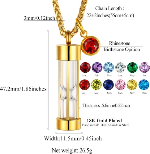 Miniatura 49 de FindChic Collares personalizados con urna para cenizas, barra vertical, gato, luna, reloj de arena, garra de perro, acero inoxidable, chapado en oro