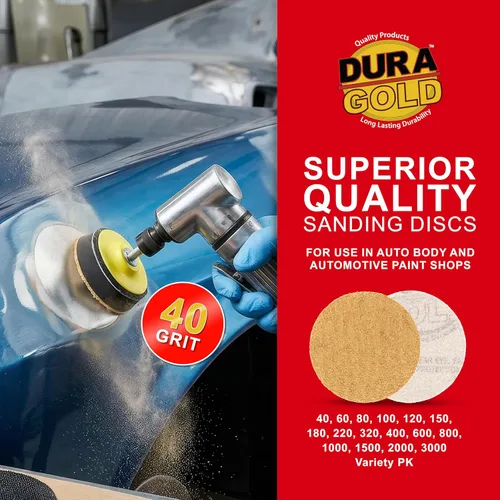 Miniatura 5 de Dura-Gold - Premium - Discos de lija dorados de grano 40 de 3 pulgadas para lijadoras DA - Caja de 20 discos de acabado de papel de lija